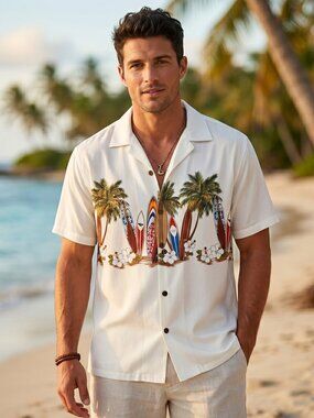 NWT | Tropical Storm Men's Surf & Palms Button-Up Shirt | Retro Resort | XL
